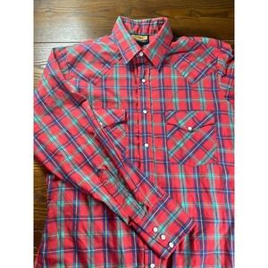 Vintage 90s Men's Red Plaid Western Pearl Snap Shirt By Holt Sz Medium Made USA
